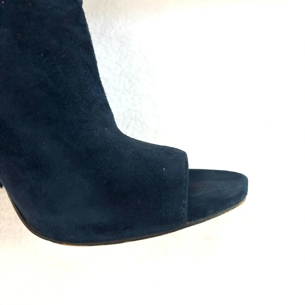 Vince Camuto‎ Navy Suede Leather Fringe Stiletto Heel Open Toe Booties (8)